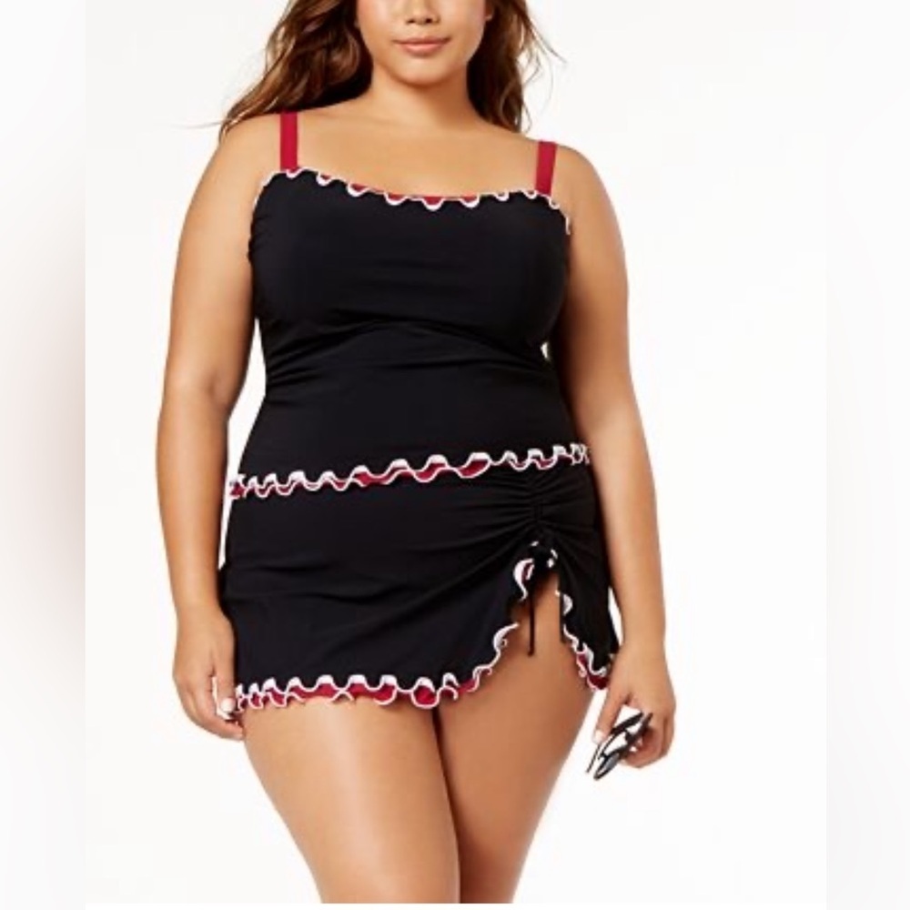 Profile by Gottex | Pinwheel Underwire Tankini Womens 24W D-E Cups Black Stretch
